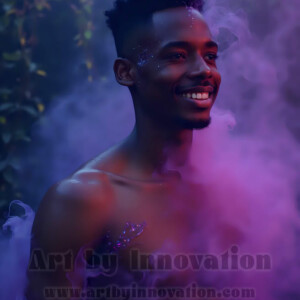 Beauty meets color in this stunning AI-generated abstract art collection. Handsome, shirtless men are enveloped from behind by vibrant, swirling translucent mists of color — inspired by the full spectrum of the rainbow, and the joyful palette of Pride. Each image combines photorealistic skin texture with surreal abstract color dynamics, creating a visual experience that is both deeply human and otherworldly. Created using AI, edited in Photoshop, by © Jeff Dupler | Art by Innovation | https://www.artbyinnovation.com