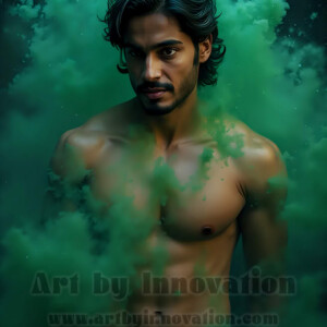 Beauty meets color in this stunning AI-generated abstract art collection. Handsome, shirtless men are enveloped from behind by vibrant, swirling translucent mists of color — inspired by the full spectrum of the rainbow, and the joyful palette of Pride. Each image combines photorealistic skin texture with surreal abstract color dynamics, creating a visual experience that is both deeply human and otherworldly. Created using AI, edited in Photoshop, by © Jeff Dupler | Art by Innovation | https://www.artbyinnovation.com