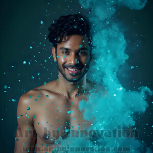 Beauty meets color in this stunning AI-generated abstract art collection. Handsome, shirtless men are enveloped from behind by vibrant, swirling translucent mists of color — inspired by the full spectrum of the rainbow, and the joyful palette of Pride. Each image combines photorealistic skin texture with surreal abstract color dynamics, creating a visual experience that is both deeply human and otherworldly. Created using AI, edited in Photoshop, by © Jeff Dupler | Art by Innovation | https://www.artbyinnovation.com