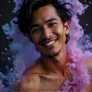 Beauty meets color in this stunning AI-generated abstract art collection. Handsome, shirtless men are enveloped from behind by vibrant, swirling translucent mists of color — inspired by the full spectrum of the rainbow, and the joyful palette of Pride. Each image combines photorealistic skin texture with surreal abstract color dynamics, creating a visual experience that is both deeply human and otherworldly. Created using AI, edited in Photoshop, by © Jeff Dupler | Art by Innovation | https://www.artbyinnovation.com