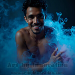 Beauty meets color in this stunning AI-generated abstract art collection. Handsome, shirtless men are enveloped from behind by vibrant, swirling translucent mists of color — inspired by the full spectrum of the rainbow, and the joyful palette of Pride. Each image combines photorealistic skin texture with surreal abstract color dynamics, creating a visual experience that is both deeply human and otherworldly. Created using AI, edited in Photoshop, by © Jeff Dupler | Art by Innovation | https://www.artbyinnovation.com