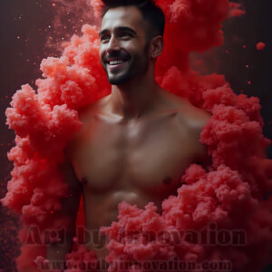 Beauty meets color in this stunning AI-generated abstract art collection. Handsome, shirtless men are enveloped from behind by vibrant, swirling translucent mists of color — inspired by the full spectrum of the rainbow, and the joyful palette of Pride. Each image combines photorealistic skin texture with surreal abstract color dynamics, creating a visual experience that is both deeply human and otherworldly. Created using AI, edited in Photoshop, by © Jeff Dupler | Art by Innovation | https://www.artbyinnovation.com