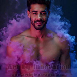 Beauty meets color in this stunning AI-generated abstract art collection. Handsome, shirtless men are enveloped from behind by vibrant, swirling translucent mists of color — inspired by the full spectrum of the rainbow, and the joyful palette of Pride. Each image combines photorealistic skin texture with surreal abstract color dynamics, creating a visual experience that is both deeply human and otherworldly. Created using AI, edited in Photoshop, by © Jeff Dupler | Art by Innovation | https://www.artbyinnovation.com