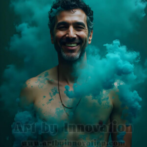Beauty meets color in this stunning AI-generated abstract art collection. Handsome, shirtless men are enveloped from behind by vibrant, swirling translucent mists of color — inspired by the full spectrum of the rainbow, and the joyful palette of Pride. Each image combines photorealistic skin texture with surreal abstract color dynamics, creating a visual experience that is both deeply human and otherworldly. Created using AI, edited in Photoshop, by © Jeff Dupler | Art by Innovation | https://www.artbyinnovation.com
