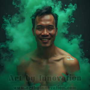 Beauty meets color in this stunning AI-generated abstract art collection. Handsome, shirtless men are enveloped from behind by vibrant, swirling translucent mists of color — inspired by the full spectrum of the rainbow, and the joyful palette of Pride. Each image combines photorealistic skin texture with surreal abstract color dynamics, creating a visual experience that is both deeply human and otherworldly. Created using AI, edited in Photoshop, by © Jeff Dupler | Art by Innovation | https://www.artbyinnovation.com