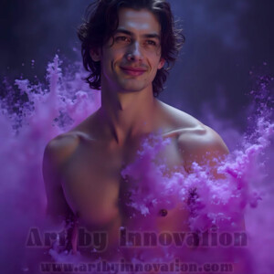 Beauty meets color in this stunning AI-generated abstract art collection. Handsome, shirtless men are enveloped from behind by vibrant, swirling translucent mists of color — inspired by the full spectrum of the rainbow, and the joyful palette of Pride. Each image combines photorealistic skin texture with surreal abstract color dynamics, creating a visual experience that is both deeply human and otherworldly. Created using AI, edited in Photoshop, by © Jeff Dupler | Art by Innovation | https://www.artbyinnovation.com
