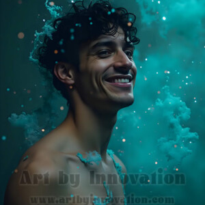 Beauty meets color in this stunning AI-generated abstract art collection. Handsome, shirtless men are enveloped from behind by vibrant, swirling translucent mists of color — inspired by the full spectrum of the rainbow, and the joyful palette of Pride. Each image combines photorealistic skin texture with surreal abstract color dynamics, creating a visual experience that is both deeply human and otherworldly. Created using AI, edited in Photoshop, by © Jeff Dupler | Art by Innovation | https://www.artbyinnovation.com