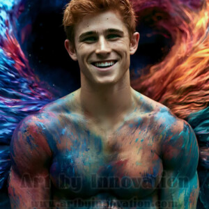 Beauty meets color in this stunning AI-generated abstract art collection. Handsome, shirtless men are enveloped from behind by vibrant, swirling translucent mists of color — inspired by the full spectrum of the rainbow, and the joyful palette of Pride. Each image combines photorealistic skin texture with surreal abstract color dynamics, creating a visual experience that is both deeply human and otherworldly. Created using AI, edited in Photoshop, by © Jeff Dupler | Art by Innovation | https://www.artbyinnovation.com