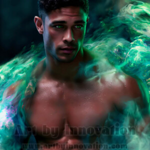 Beauty meets color in this stunning AI-generated abstract art collection. Handsome, shirtless men are enveloped from behind by vibrant, swirling translucent mists of color — inspired by the full spectrum of the rainbow, and the joyful palette of Pride. Each image combines photorealistic skin texture with surreal abstract color dynamics, creating a visual experience that is both deeply human and otherworldly. Created using AI, edited in Photoshop, by © Jeff Dupler | Art by Innovation | https://www.artbyinnovation.com