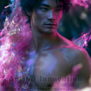 Beauty meets color in this stunning AI-generated abstract art collection. Handsome, shirtless men are enveloped from behind by vibrant, swirling translucent mists of color — inspired by the full spectrum of the rainbow, and the joyful palette of Pride. Each image combines photorealistic skin texture with surreal abstract color dynamics, creating a visual experience that is both deeply human and otherworldly. Created using AI, edited in Photoshop, by © Jeff Dupler | Art by Innovation | https://www.artbyinnovation.com