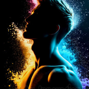 Beauty meets color in this stunning AI-generated abstract art collection. Handsome, shirtless men are enveloped from behind by vibrant, swirling translucent mists of color — inspired by the full spectrum of the rainbow, and the joyful palette of Pride. Each image combines photorealistic skin texture with surreal abstract color dynamics, creating a visual experience that is both deeply human and otherworldly. Created using AI, edited in Photoshop, by © Jeff Dupler | Art by Innovation | https://www.artbyinnovation.com