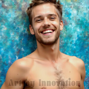 AI-generated abstract art of colorful, happy, handsome male faces covered in vibrant paint. Joy, excitement, and rainbow color in stunning digital art by Jeff Dupler.