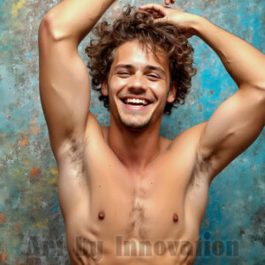 AI-generated abstract art of colorful, happy, handsome male faces covered in vibrant paint. Joy, excitement, and rainbow color in stunning digital art by Jeff Dupler.