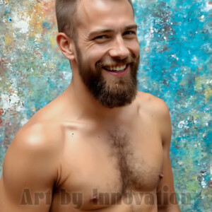 AI-generated abstract art of colorful, happy, handsome male faces covered in vibrant paint. Joy, excitement, and rainbow color in stunning digital art by Jeff Dupler.