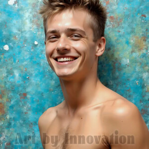 AI-generated abstract art of colorful, happy, handsome male faces covered in vibrant paint. Joy, excitement, and rainbow color in stunning digital art by Jeff Dupler.