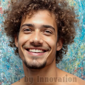 AI-generated abstract art of colorful, happy, handsome male faces covered in vibrant paint. Joy, excitement, and rainbow color in stunning digital art by Jeff Dupler.