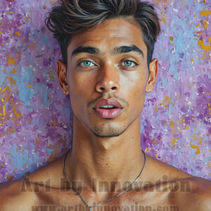 Art imitating life — and life imitating art. This AI-generated abstract concept collection features handsome men breaking the fourth wall of the canvas itself, emerging from classic oil paintings as their faces and forms come alive while their bodies remain painted on the wall. A profound meditation on the connection between creative expression and human experience — and a stunning visual achievement. Created using AI, edited in Photoshop, by © Jeff Dupler | Art by Innovation | https://www.artbyinnovation.com