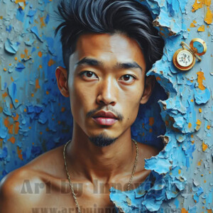 Art imitating life — and life imitating art. This AI-generated abstract concept collection features handsome men breaking the fourth wall of the canvas itself, emerging from classic oil paintings as their faces and forms come alive while their bodies remain painted on the wall. A profound meditation on the connection between creative expression and human experience — and a stunning visual achievement. Created using AI, edited in Photoshop, by © Jeff Dupler | Art by Innovation | https://www.artbyinnovation.com