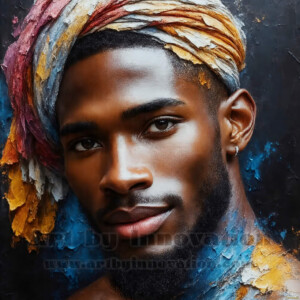 AI-generated abstract art of handsome men emerging from classic oil painting canvases — art imitating life. Surreal, stunning digital art concept by Jeff Dupler.