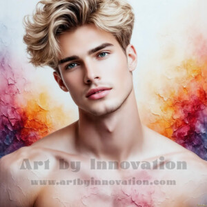 AI-generated abstract art of handsome men emerging from classic oil painting canvases — art imitating life. Surreal, stunning digital art concept by Jeff Dupler.