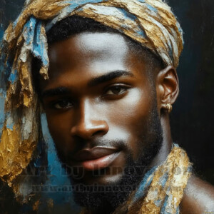 AI-generated abstract art of handsome men emerging from classic oil painting canvases — art imitating life. Surreal, stunning digital art concept by Jeff Dupler.