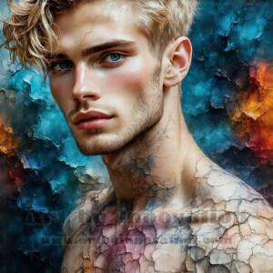 AI-generated abstract art of handsome men emerging from classic oil painting canvases — art imitating life. Surreal, stunning digital art concept by Jeff Dupler.