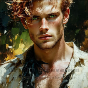 AI-generated abstract art of handsome men emerging from classic oil painting canvases — art imitating life. Surreal, stunning digital art concept by Jeff Dupler.