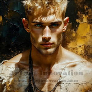 AI-generated abstract art of handsome men emerging from classic oil painting canvases — art imitating life. Surreal, stunning digital art concept by Jeff Dupler.
