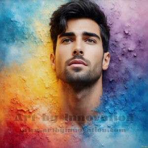 AI-generated abstract art of handsome men emerging from classic oil painting canvases — art imitating life. Surreal, stunning digital art concept by Jeff Dupler.