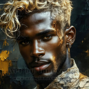 AI-generated abstract art of handsome men emerging from classic oil painting canvases — art imitating life. Surreal, stunning digital art concept by Jeff Dupler.
