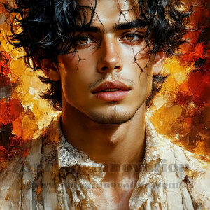 AI-generated abstract art of handsome men emerging from classic oil painting canvases — art imitating life. Surreal, stunning digital art concept by Jeff Dupler.