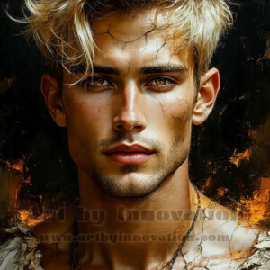 AI-generated abstract art of handsome men emerging from classic oil painting canvases — art imitating life. Surreal, stunning digital art concept by Jeff Dupler.