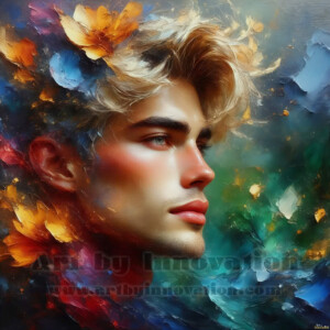 AI-generated abstract art of handsome men emerging from classic oil painting canvases — art imitating life. Surreal, stunning digital art concept by Jeff Dupler.