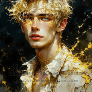 AI-generated abstract art of handsome men emerging from classic oil painting canvases — art imitating life. Surreal, stunning digital art concept by Jeff Dupler.