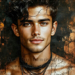 AI-generated abstract art of handsome men emerging from classic oil painting canvases — art imitating life. Surreal, stunning digital art concept by Jeff Dupler.