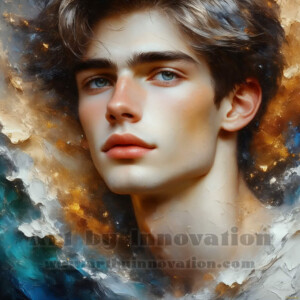AI-generated abstract art of handsome men emerging from classic oil painting canvases — art imitating life. Surreal, stunning digital art concept by Jeff Dupler.