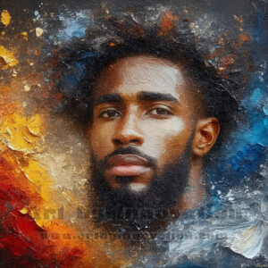 AI-generated abstract art of handsome men emerging from classic oil painting canvases — art imitating life. Surreal, stunning digital art concept by Jeff Dupler.