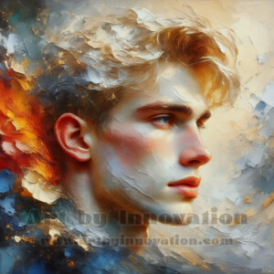 AI-generated abstract art of handsome men emerging from classic oil painting canvases — art imitating life. Surreal, stunning digital art concept by Jeff Dupler.