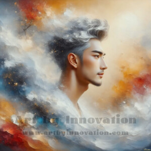 AI-generated abstract art of handsome men emerging from classic oil painting canvases — art imitating life. Surreal, stunning digital art concept by Jeff Dupler.