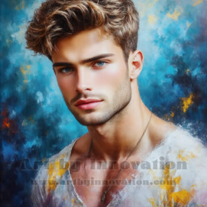 AI-generated abstract art of handsome men emerging from classic oil painting canvases — art imitating life. Surreal, stunning digital art concept by Jeff Dupler.