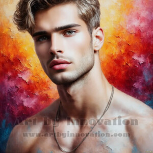 AI-generated abstract art of handsome men emerging from classic oil painting canvases — art imitating life. Surreal, stunning digital art concept by Jeff Dupler.