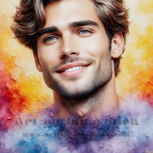 AI-generated abstract art of handsome men emerging from classic oil painting canvases — art imitating life. Surreal, stunning digital art concept by Jeff Dupler.