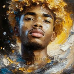 AI-generated abstract art of handsome men emerging from classic oil painting canvases — art imitating life. Surreal, stunning digital art concept by Jeff Dupler.