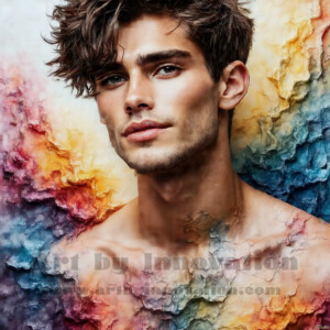 AI-generated abstract art of handsome men emerging from classic oil painting canvases — art imitating life. Surreal, stunning digital art concept by Jeff Dupler.