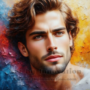 AI-generated abstract art of handsome men emerging from classic oil painting canvases — art imitating life. Surreal, stunning digital art concept by Jeff Dupler.