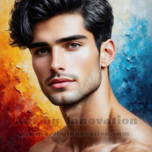 AI-generated abstract art of handsome men emerging from classic oil painting canvases — art imitating life. Surreal, stunning digital art concept by Jeff Dupler.