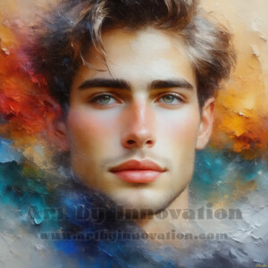 AI-generated abstract art of handsome men emerging from classic oil painting canvases — art imitating life. Surreal, stunning digital art concept by Jeff Dupler.