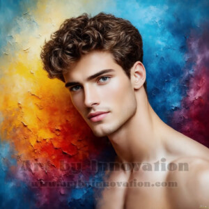 AI-generated abstract art of handsome men emerging from classic oil painting canvases — art imitating life. Surreal, stunning digital art concept by Jeff Dupler.
