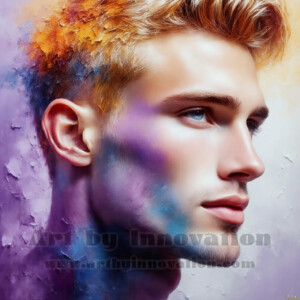 AI-generated abstract art of handsome men emerging from classic oil painting canvases — art imitating life. Surreal, stunning digital art concept by Jeff Dupler.