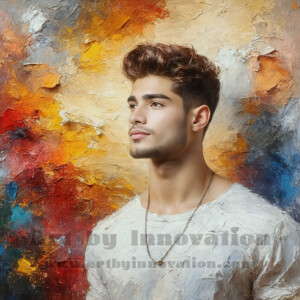 AI-generated abstract art of handsome men emerging from classic oil painting canvases — art imitating life. Surreal, stunning digital art concept by Jeff Dupler.
